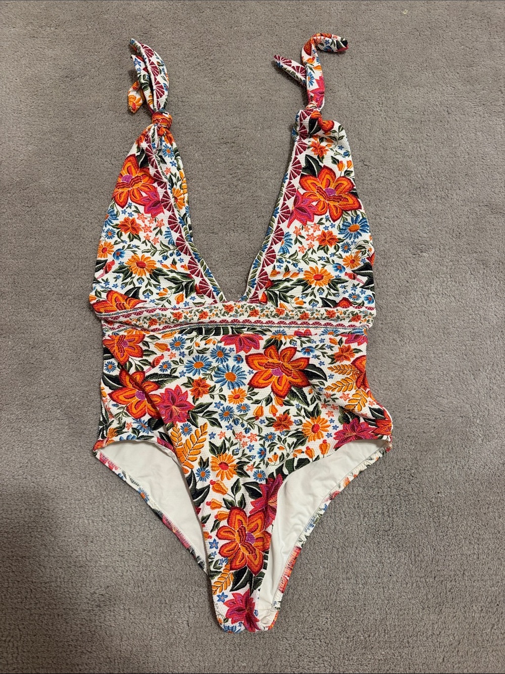 FARM Rio Floral One-Piece Swimsuit in White, Orange, Pink, Blue